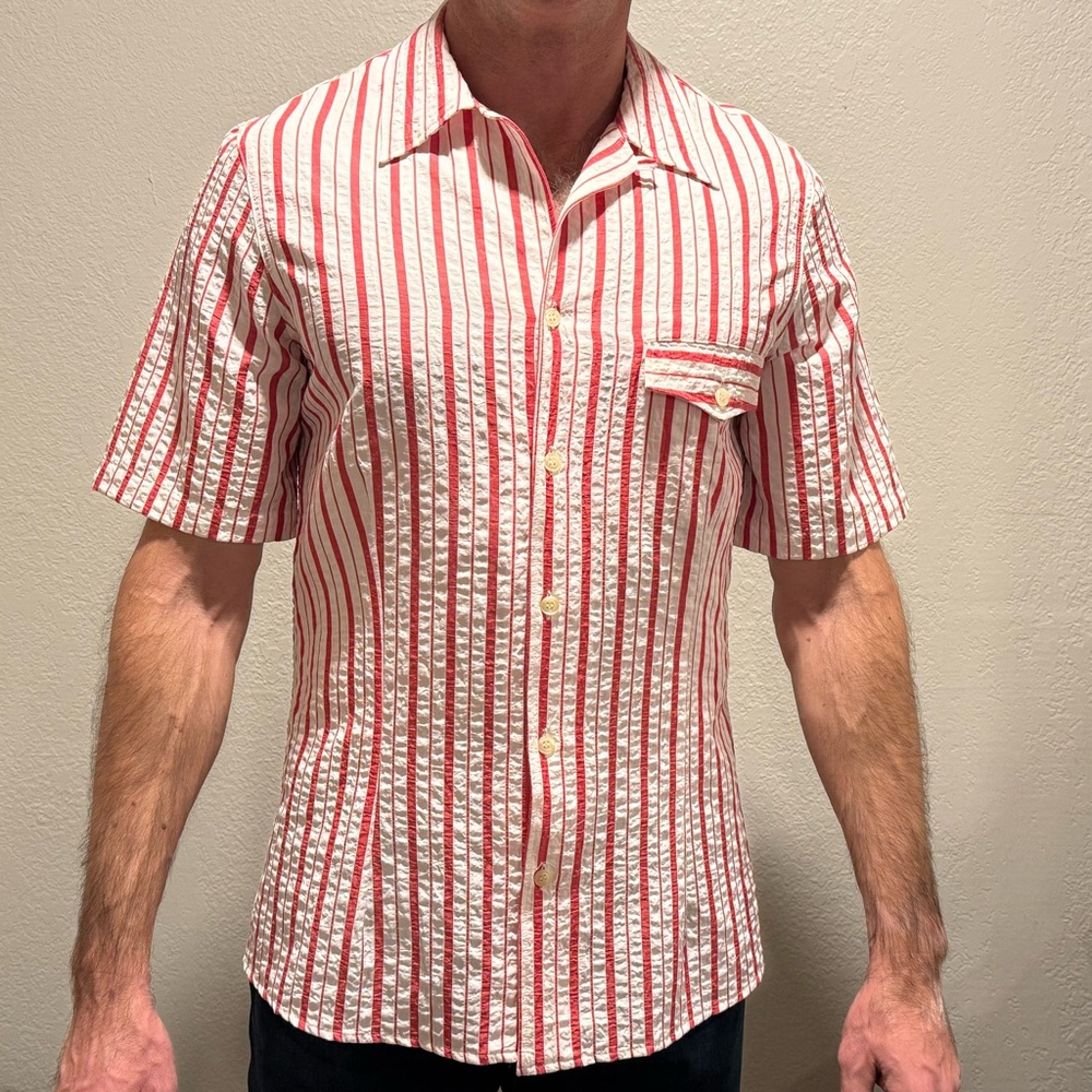 Armani Jeans Red White Striped Men's Short-Sleeved Shirt size large